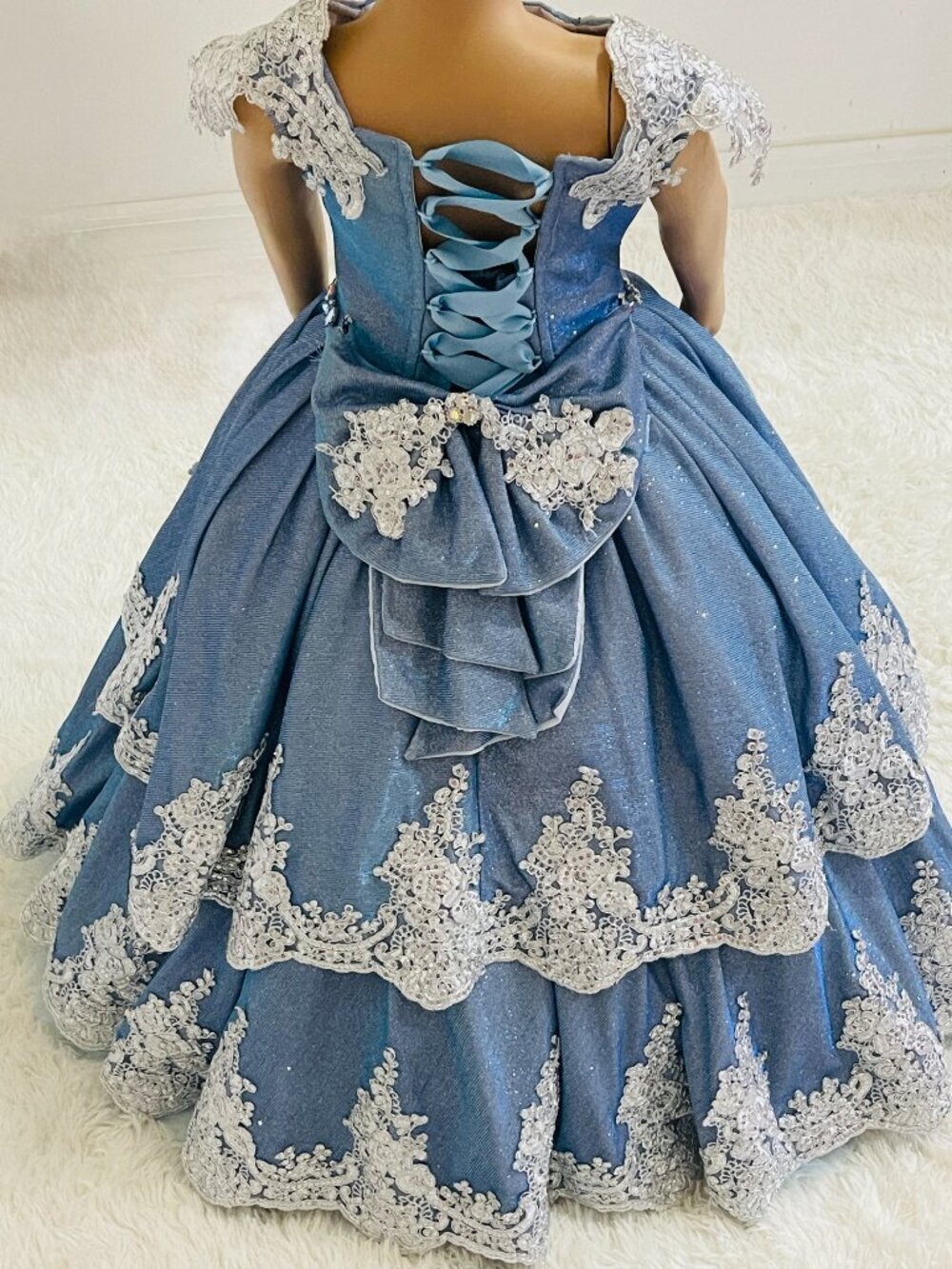 Girls 2-in-1 Blue Princess Dress with Adjustable Corset Back - Picture 4 of 9